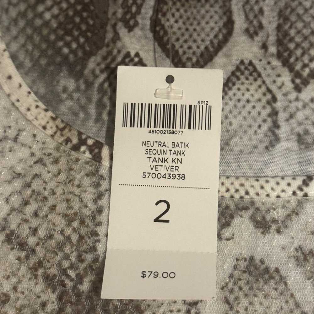Chicos Neutral Batik Sequined Snake Print Tank Top Sage Green and Cream - Picture 7 of 9